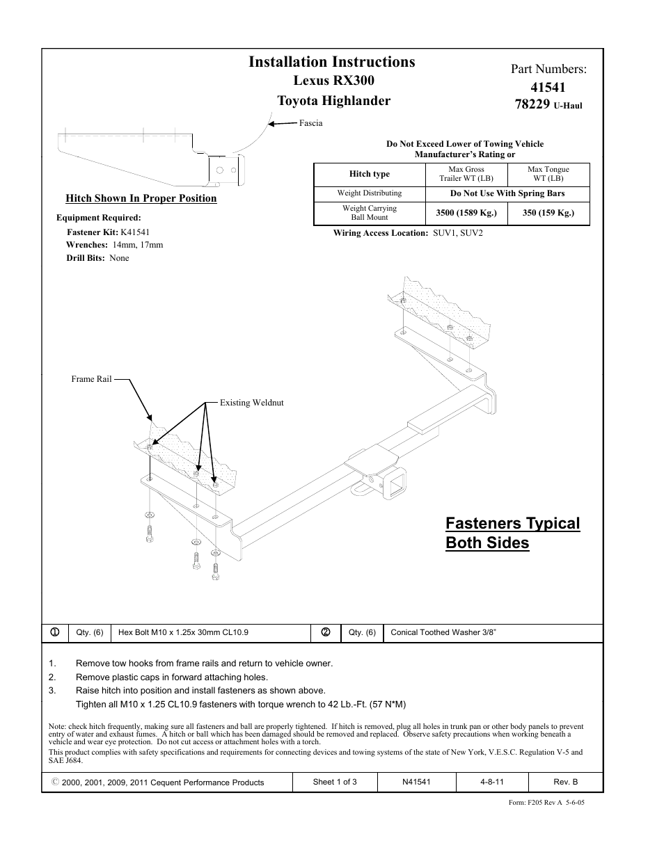 Draw-Tite 41541 MAX-E-LOADER RECEIVER User Manual | 3 pages