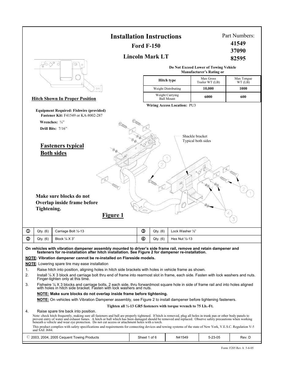 Draw-Tite 41549 MAX-E-LOADER RECEIVER User Manual | 6 pages