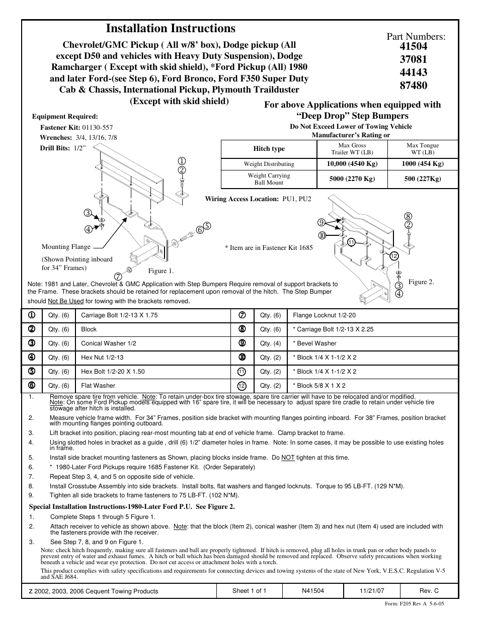 Draw-Tite 41504 MAX-E-LOADER RECEIVER User Manual | 1 page