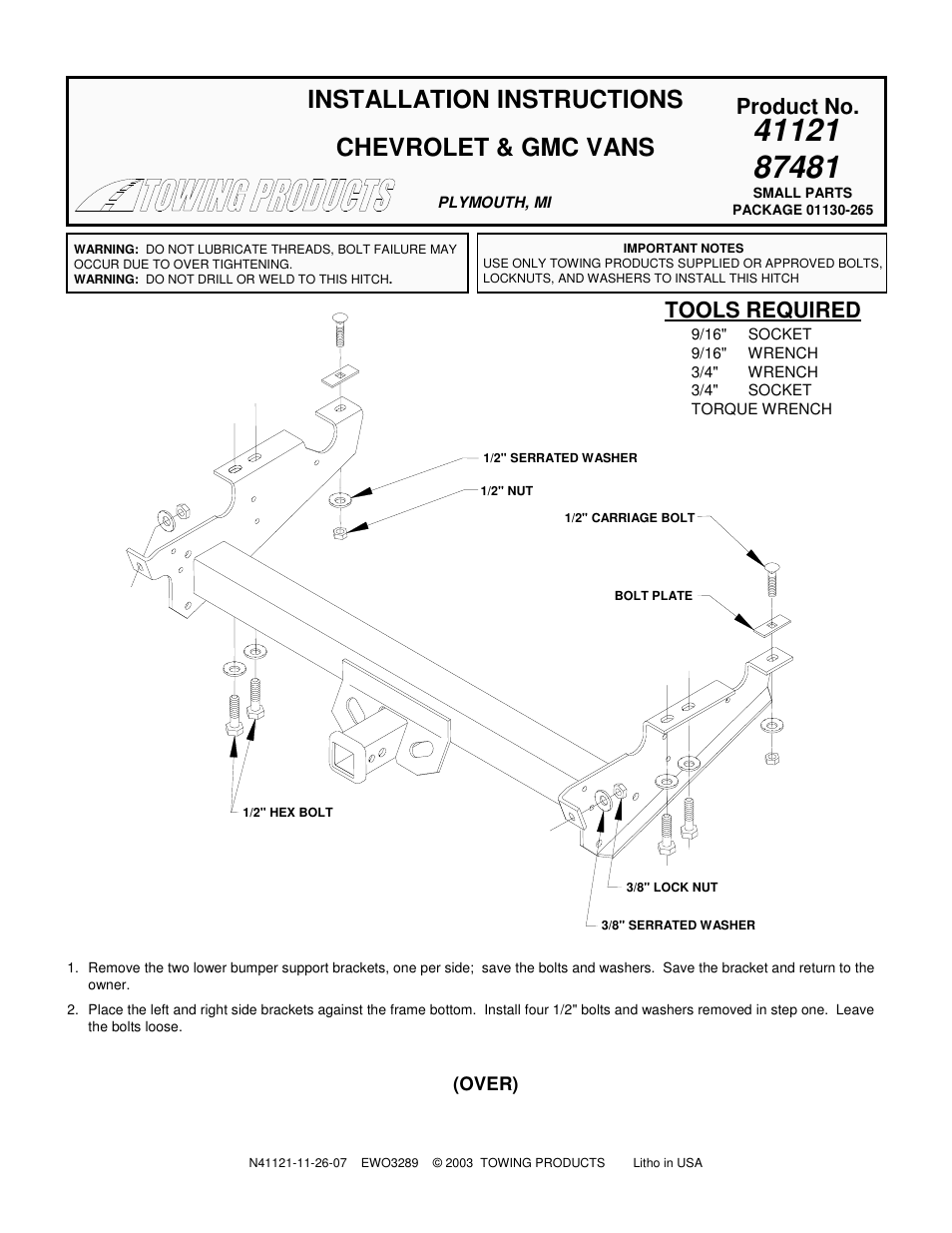 Draw-Tite 41121 MAX-E-LOADER RECEIVER User Manual | 2 pages
