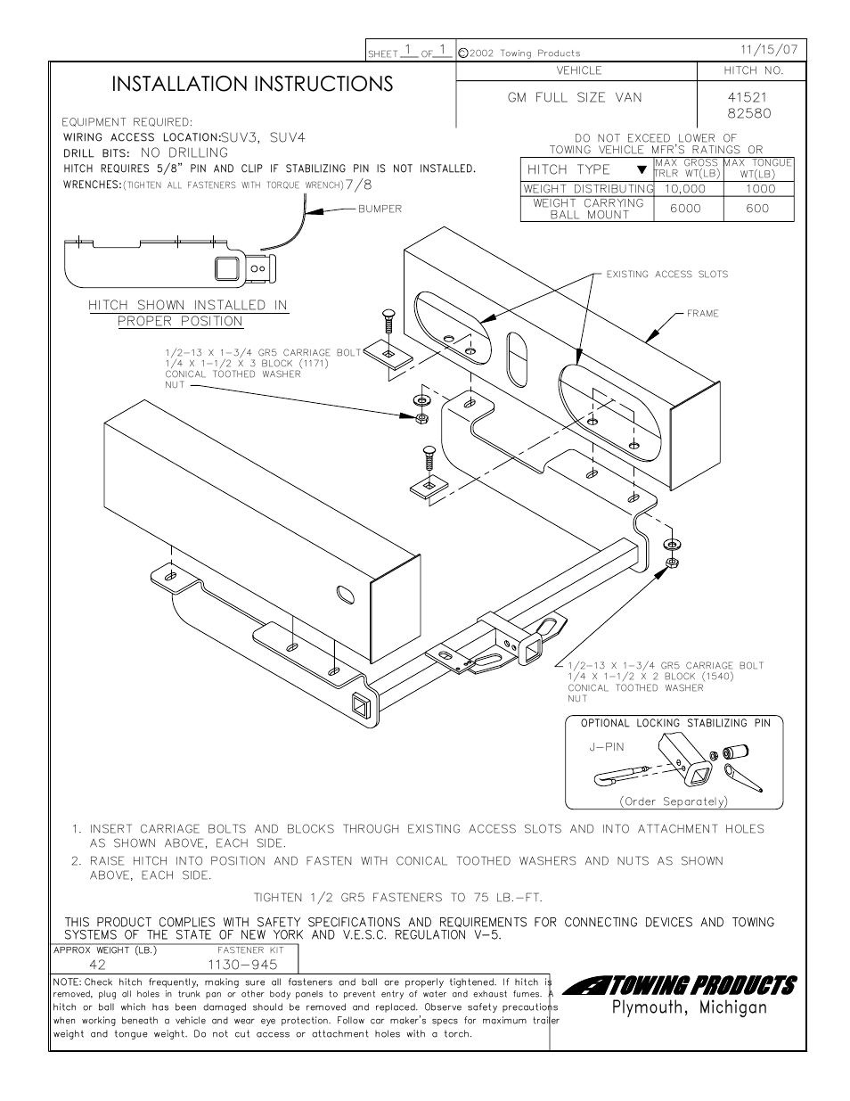 Draw-Tite 41521 MAX-E-LOADER RECEIVER User Manual | 1 page