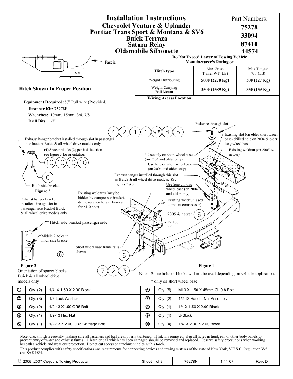 Draw-Tite 75278 MAX-FRAME RECEIVER User Manual | 6 pages