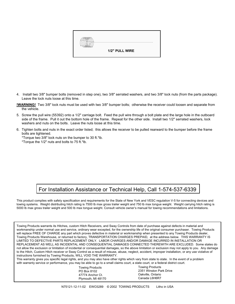 Draw-Tite 75121 MAX-FRAME RECEIVER User Manual | Page 2 / 2