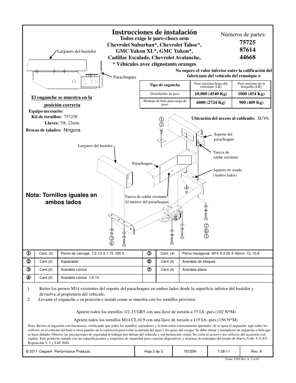 Instrucciones de instalación | Draw-Tite 75725 MAX-FRAME RECEIVER User Manual | Page 3 / 3