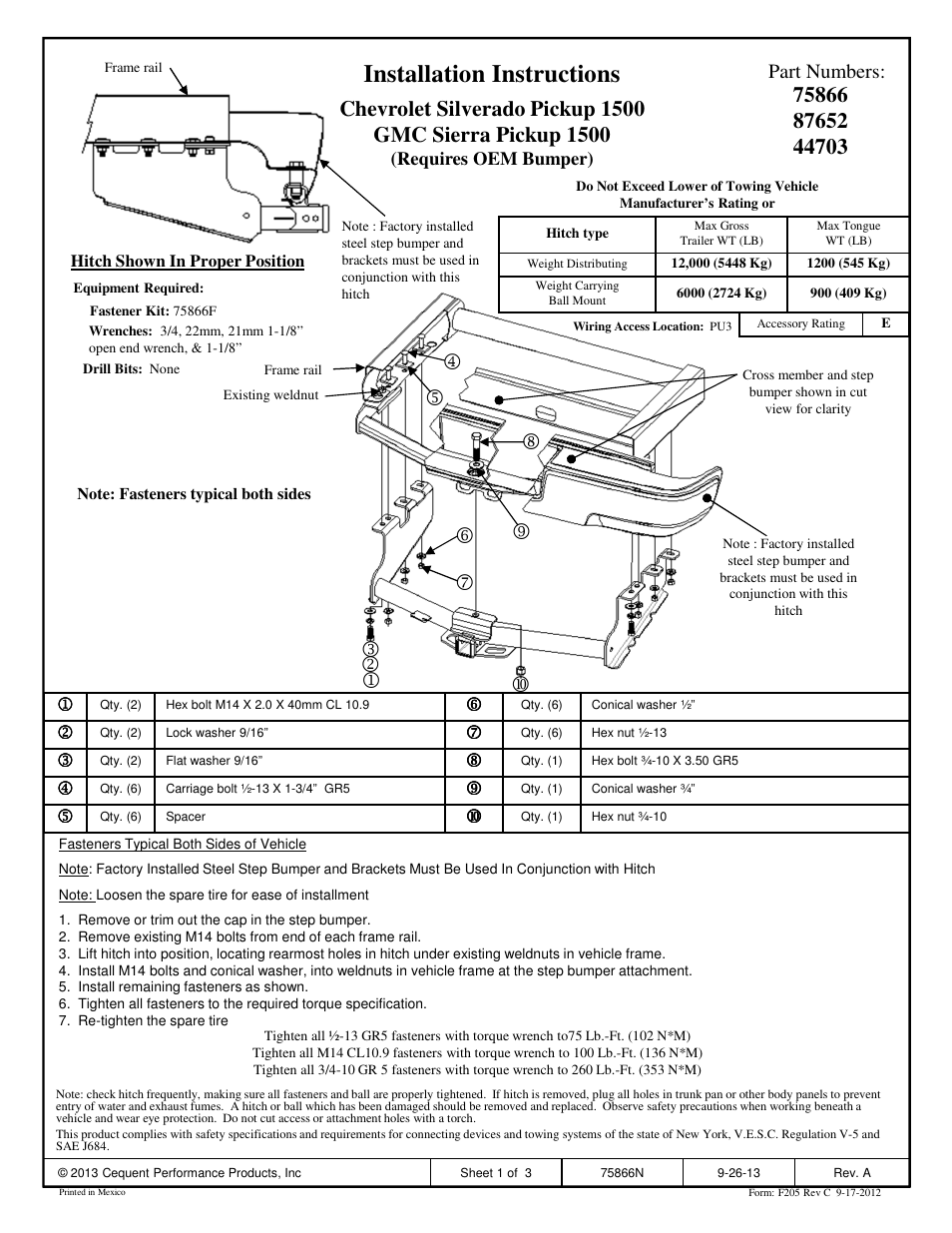 Draw-Tite 75866 MAX-FRAME RECEIVER User Manual | 3 pages