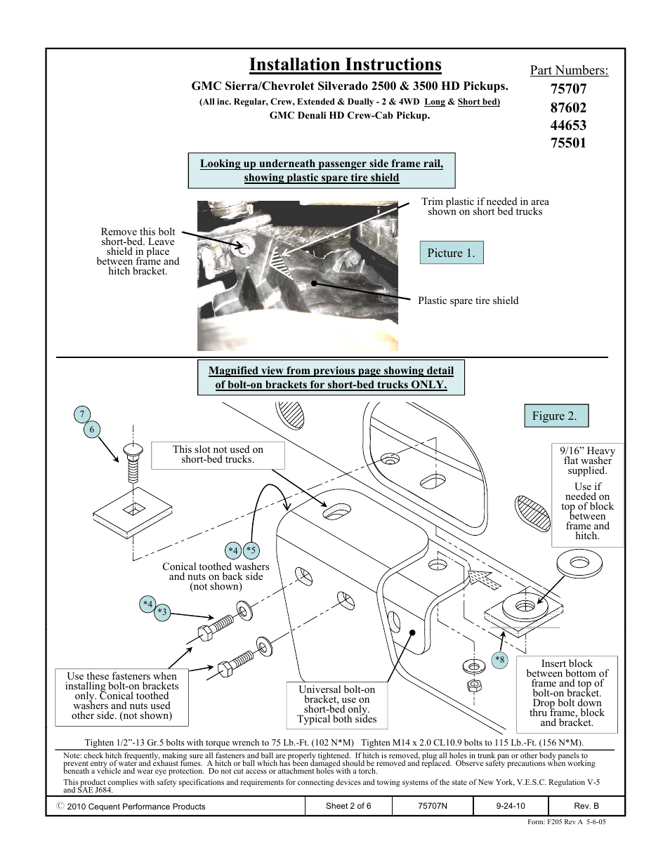 Installation instructions, Part numbers | Draw-Tite 75707 MAX-FRAME RECEIVER User Manual | Page 2 / 6