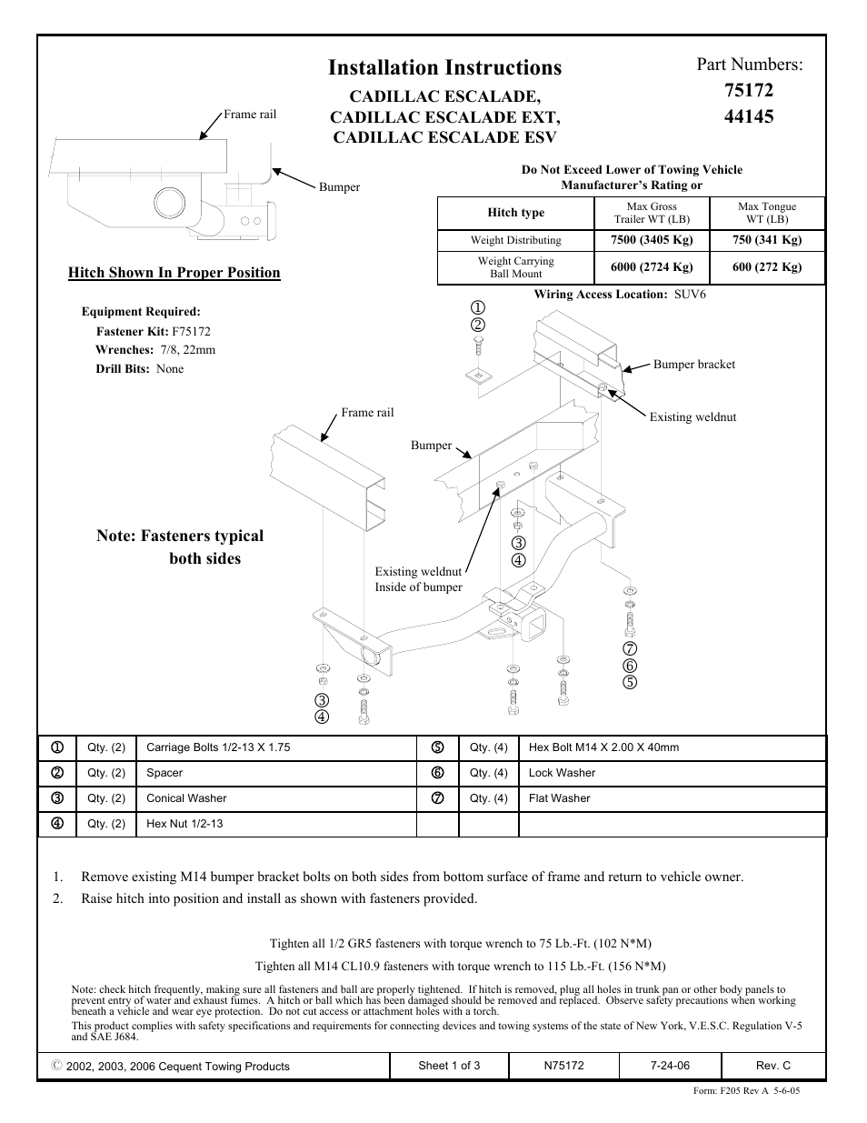 Draw-Tite 75172 MAX-FRAME RECEIVER User Manual | 3 pages