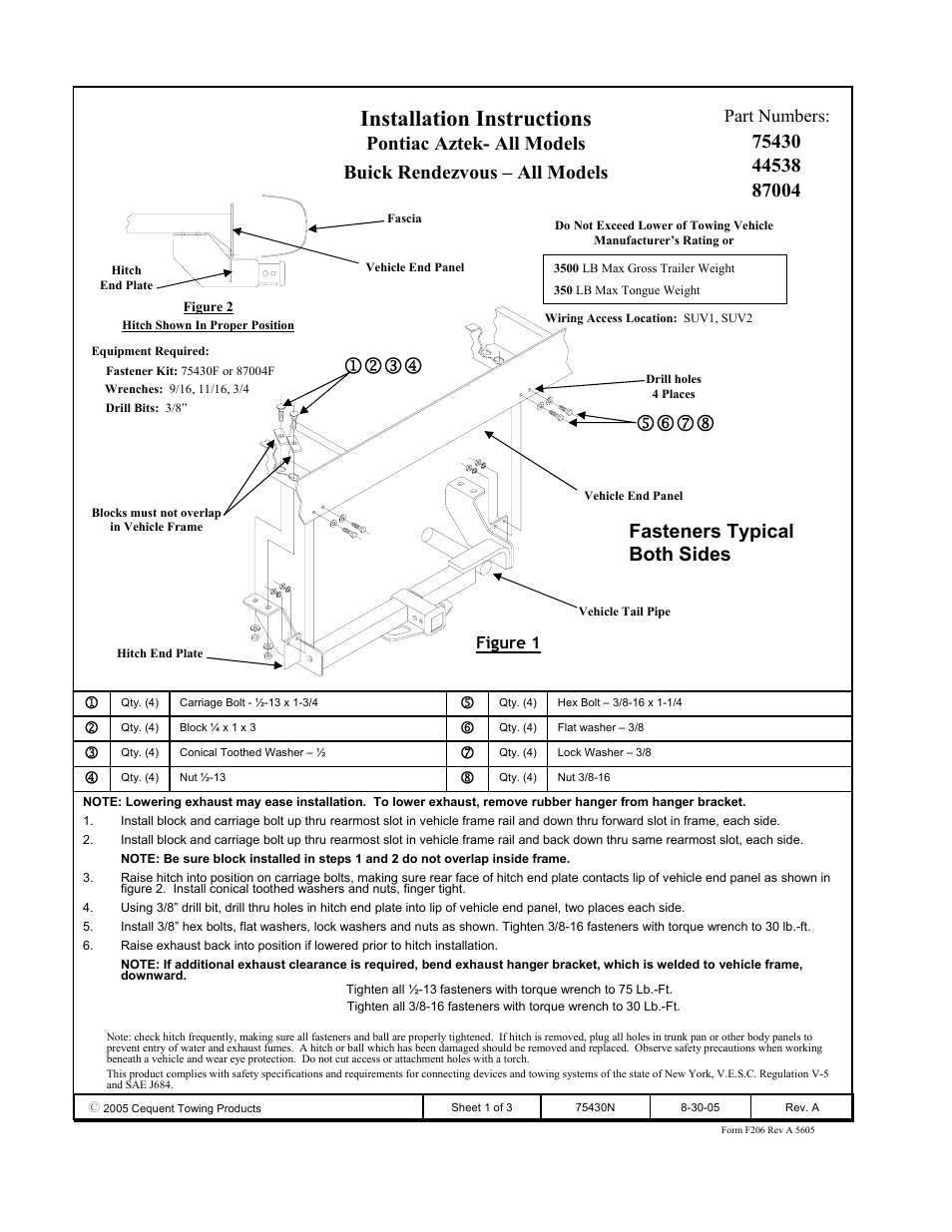 Draw-Tite 75430 MAX-FRAME RECEIVER User Manual | 3 pages