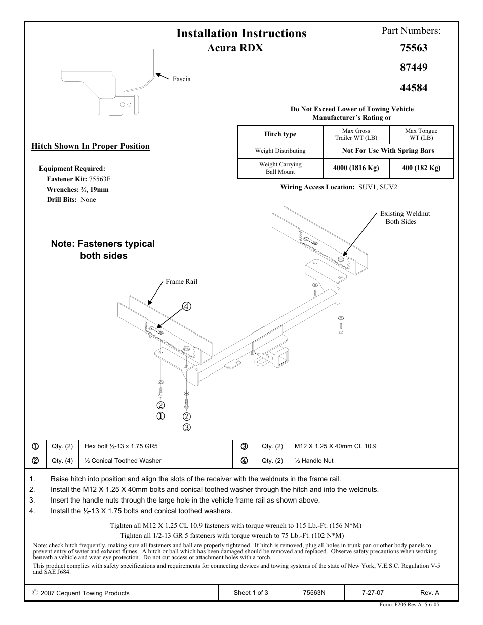 Draw-Tite 75563 MAX-FRAME RECEIVER User Manual | 3 pages