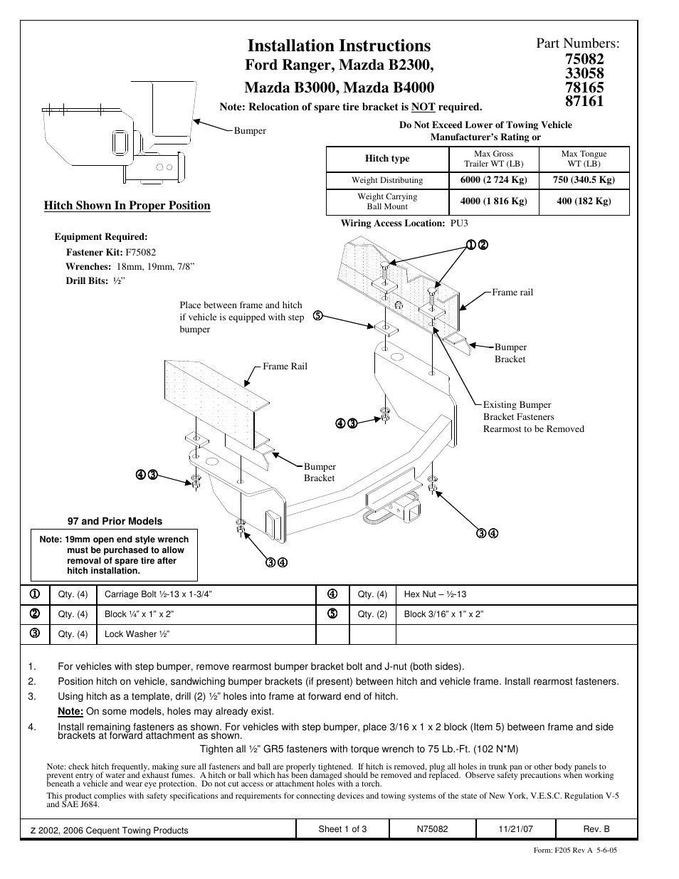 Draw-Tite 75082 MAX-FRAME RECEIVER User Manual | 3 pages