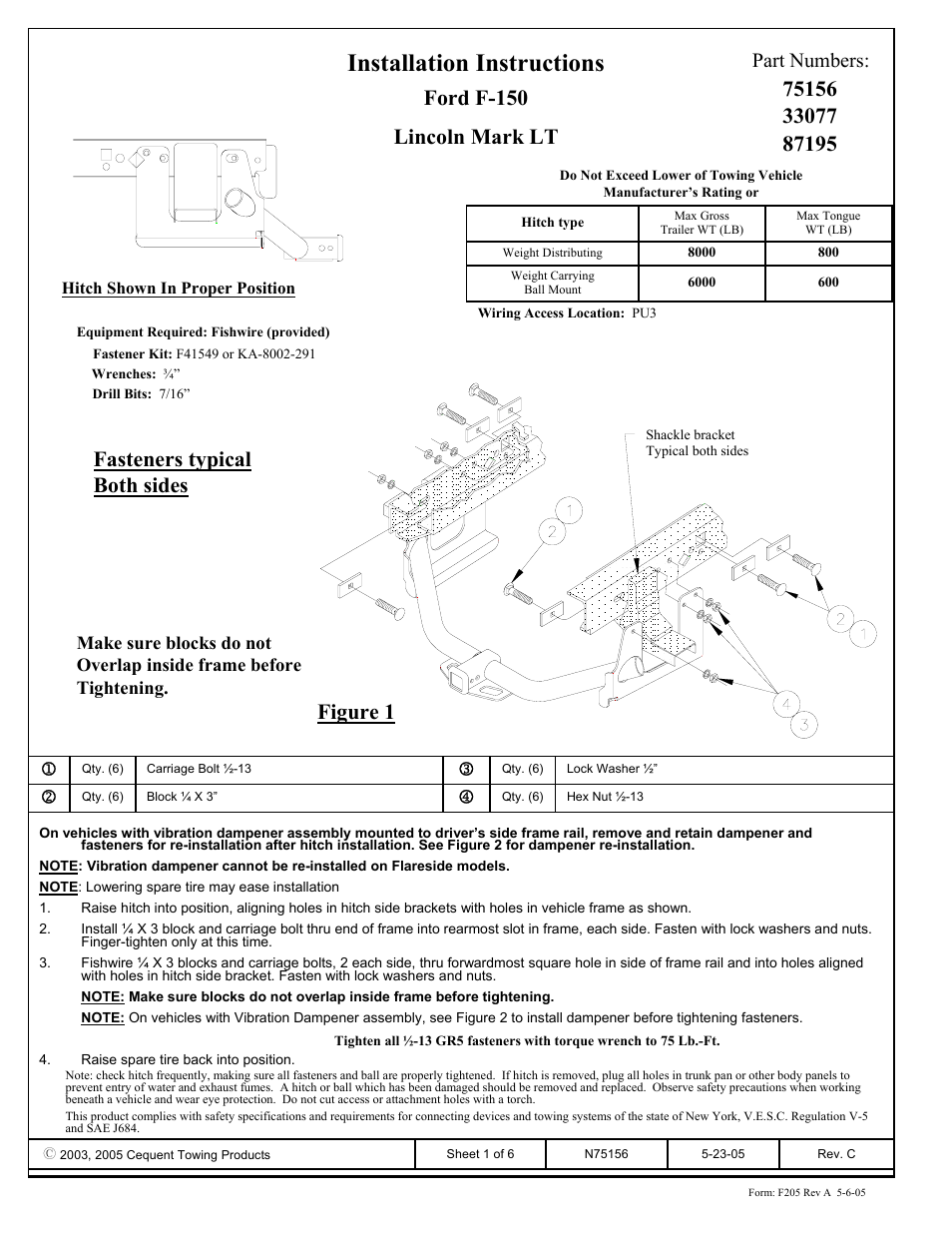 Draw-Tite 75156 MAX-FRAME RECEIVER User Manual | 6 pages