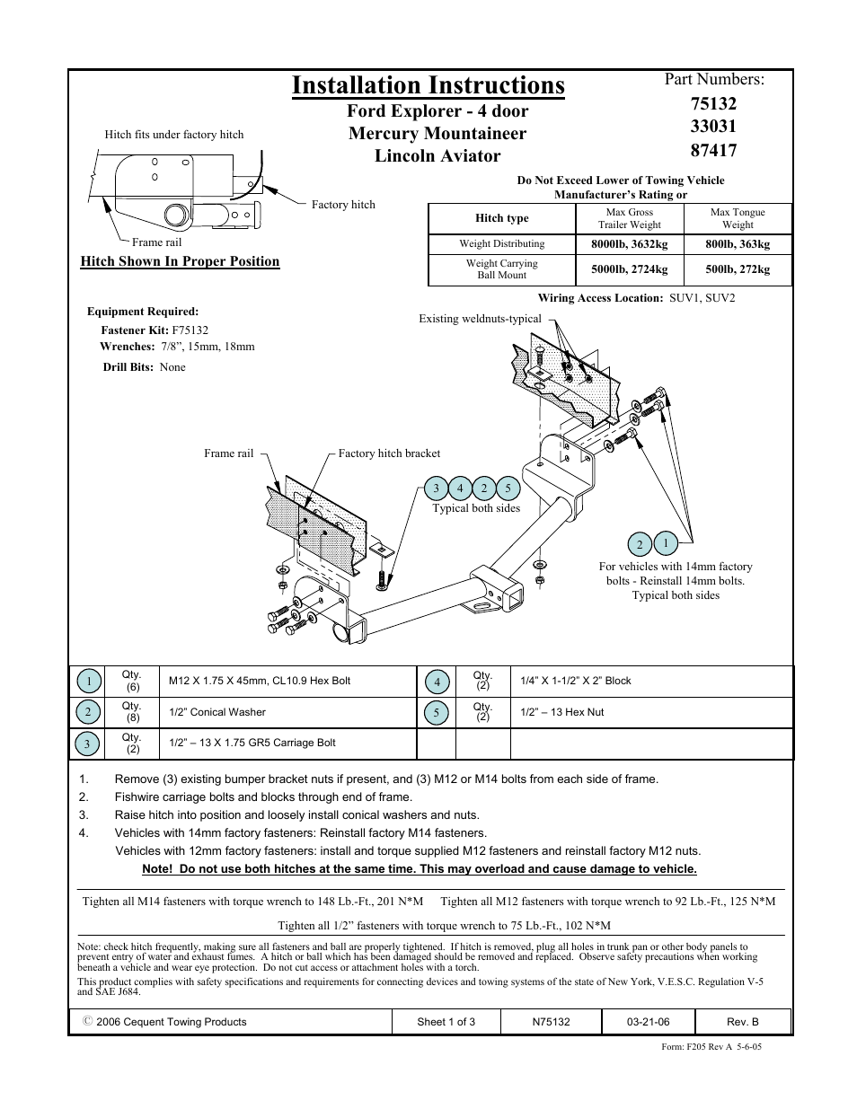 Draw-Tite 75132 MAX-FRAME RECEIVER User Manual | 3 pages