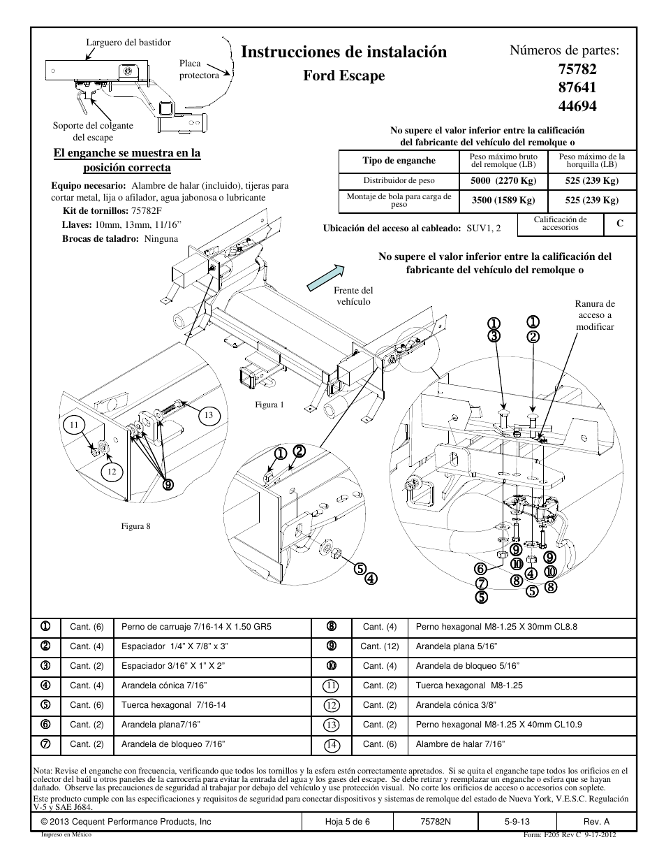 Instrucciones de instalación | Draw-Tite 75782 MAX-FRAME RECEIVER User Manual | Page 5 / 6