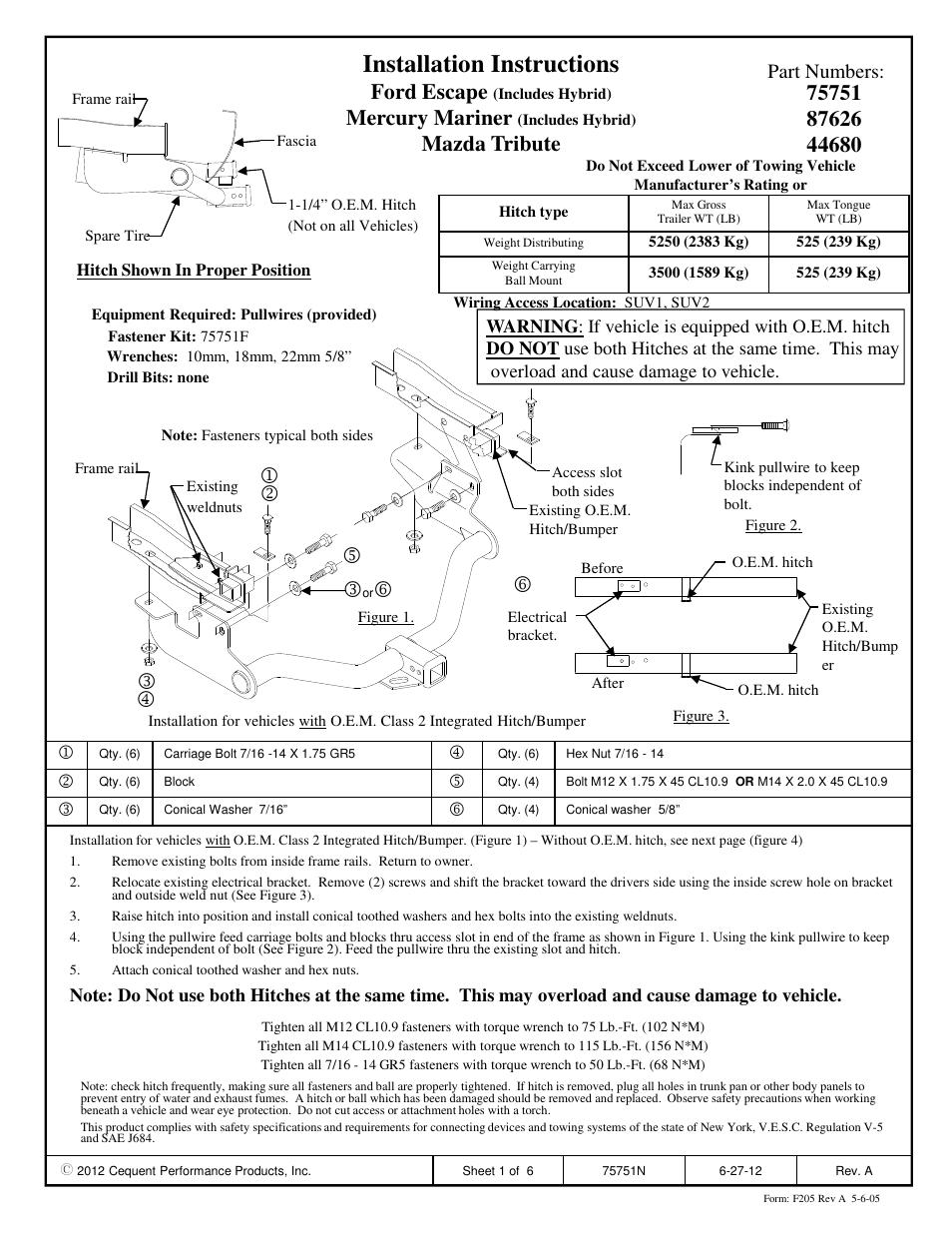 Draw-Tite 75751 MAX-FRAME RECEIVER User Manual | 6 pages