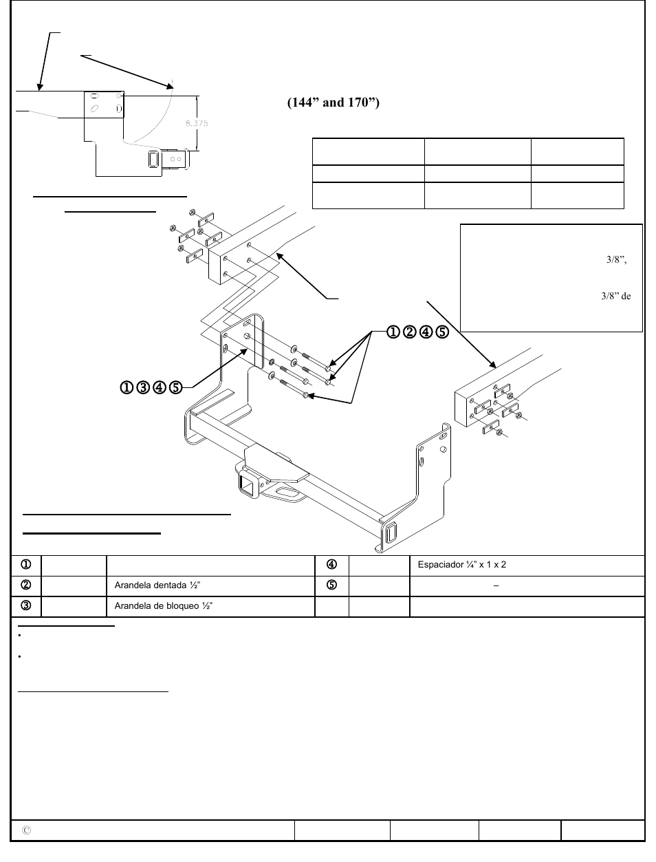 Instrucciones de instalación, Jkmn jlmn, Tornillos iguales en ambos lados del vehículo | Mercedes sprinter (van, y cabina y chasis), Números de partes | Draw-Tite 75549 MAX-FRAME RECEIVER User Manual | Page 3 / 3