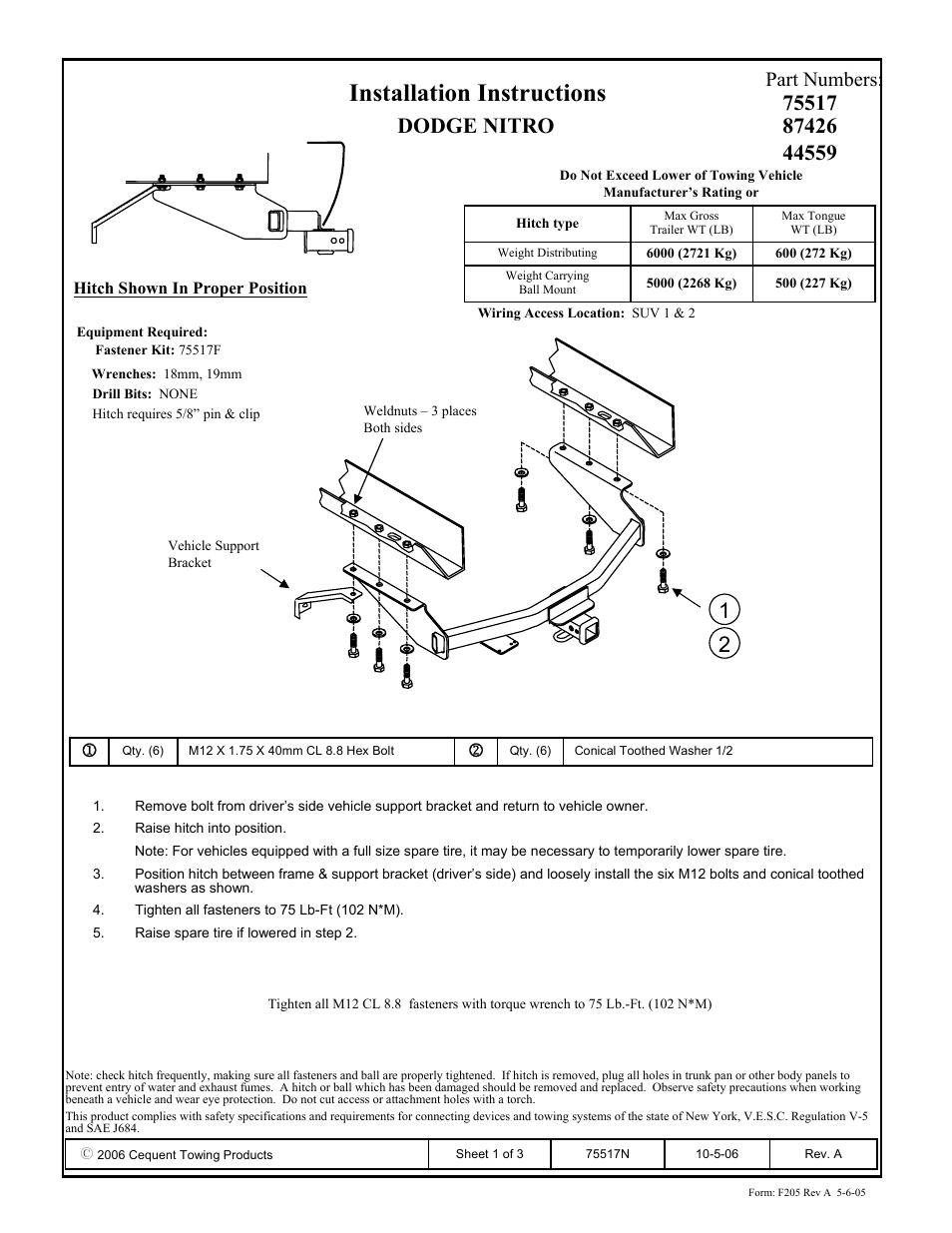 Draw-Tite 75517 MAX-FRAME RECEIVER User Manual | 3 pages