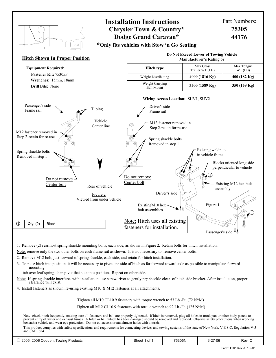 Draw-Tite 75305 MAX-FRAME RECEIVER User Manual | 1 page