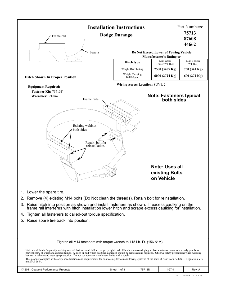 Draw-Tite 75713 MAX-FRAME RECEIVER User Manual | 3 pages