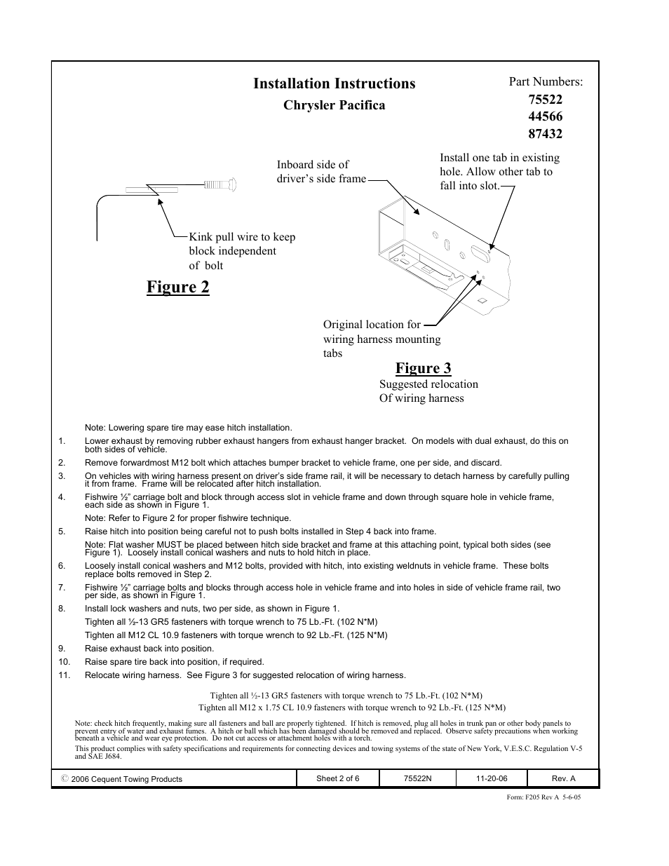 Figure 2, Installation instructions, Figure 3 | Chrysler pacifica, Part numbers | Draw-Tite 75522 MAX-FRAME RECEIVER User Manual | Page 2 / 6