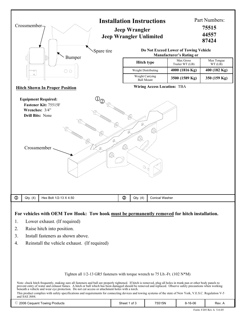 Draw-Tite 75515 MAX-FRAME RECEIVER User Manual | 3 pages