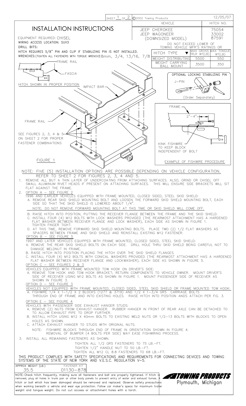 Draw-Tite 75054 MAX-FRAME RECEIVER User Manual | 2 pages