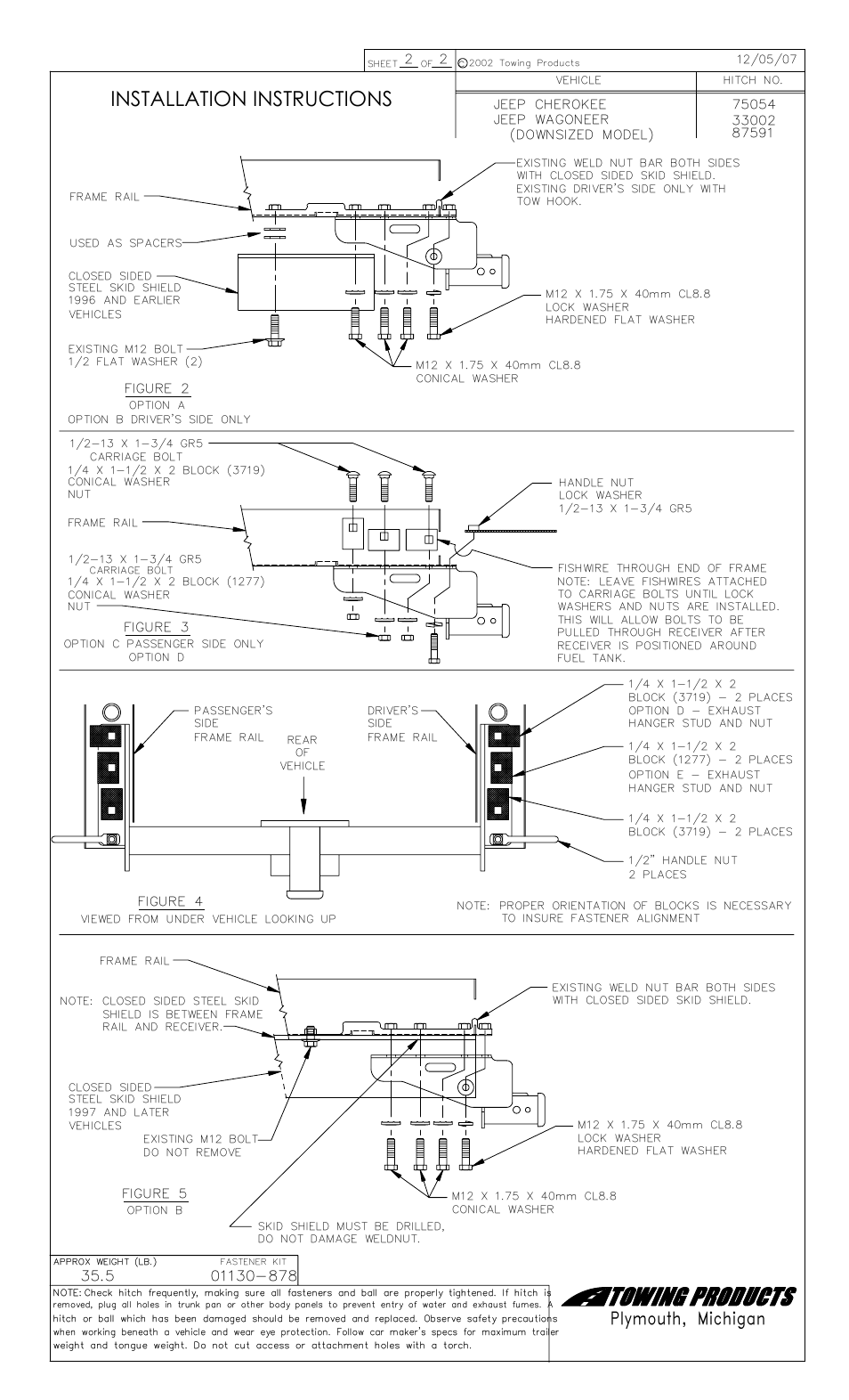 Installation instructions, Plymouth, michigan | Draw-Tite 75054 MAX-FRAME RECEIVER User Manual | Page 2 / 2
