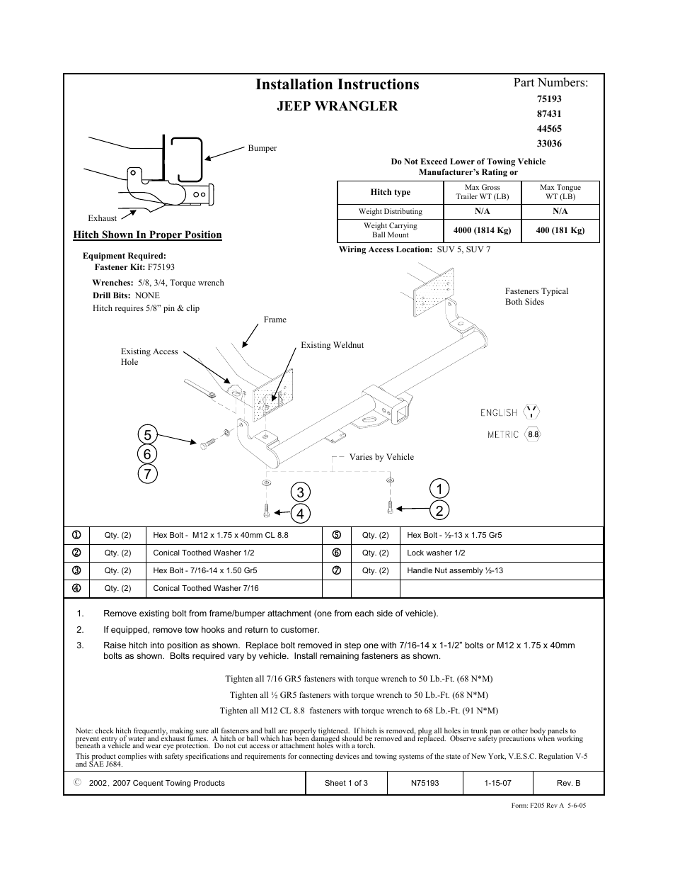 Draw-Tite 75193 MAX-FRAME RECEIVER User Manual | 3 pages