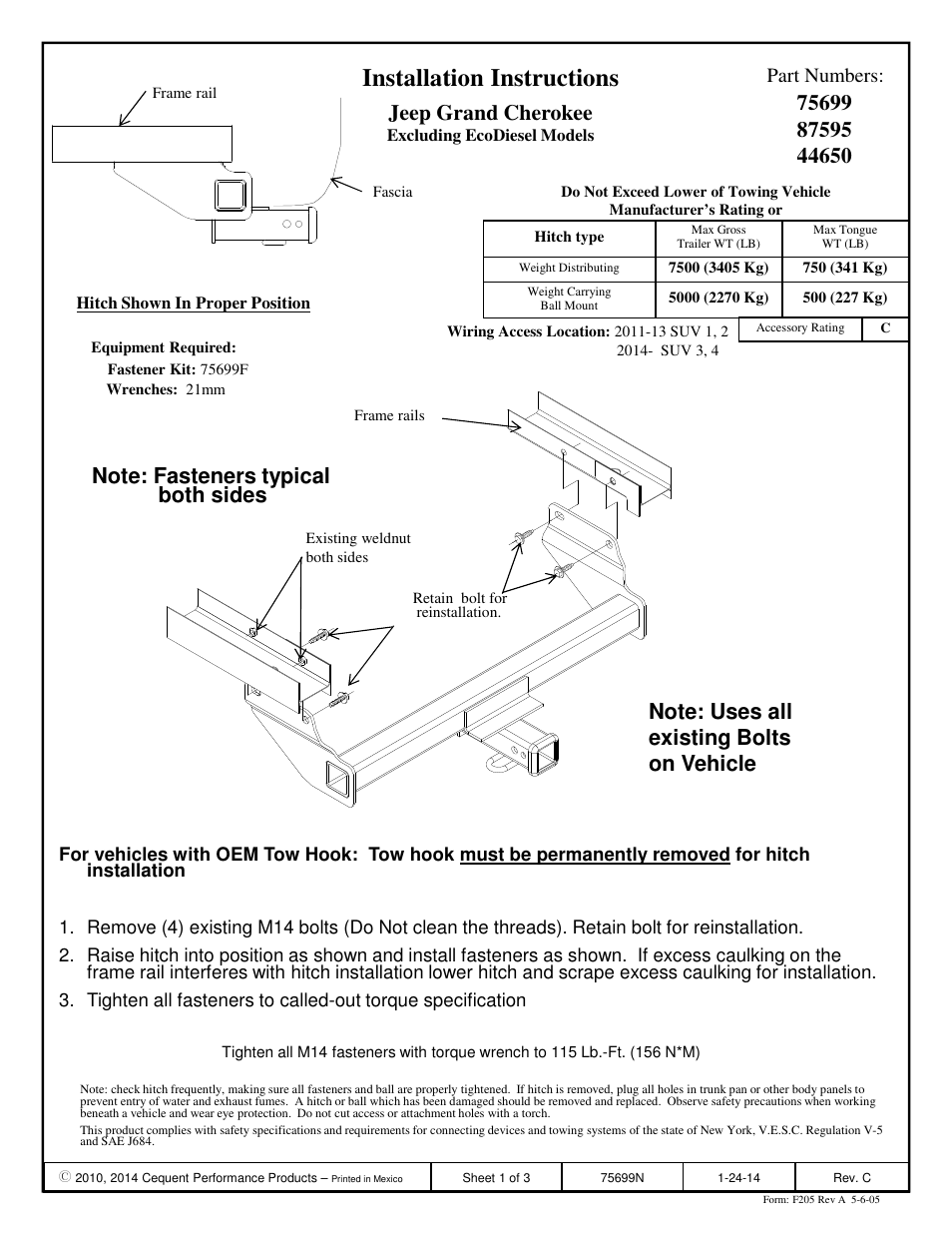 Draw-Tite 75699 MAX-FRAME RECEIVER User Manual | 3 pages