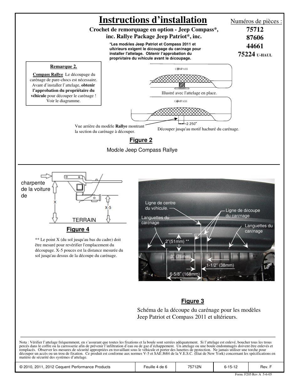 Instructions d’installation, Numéros de pièces | Draw-Tite 75712 MAX-FRAME RECEIVER User Manual | Page 4 / 6