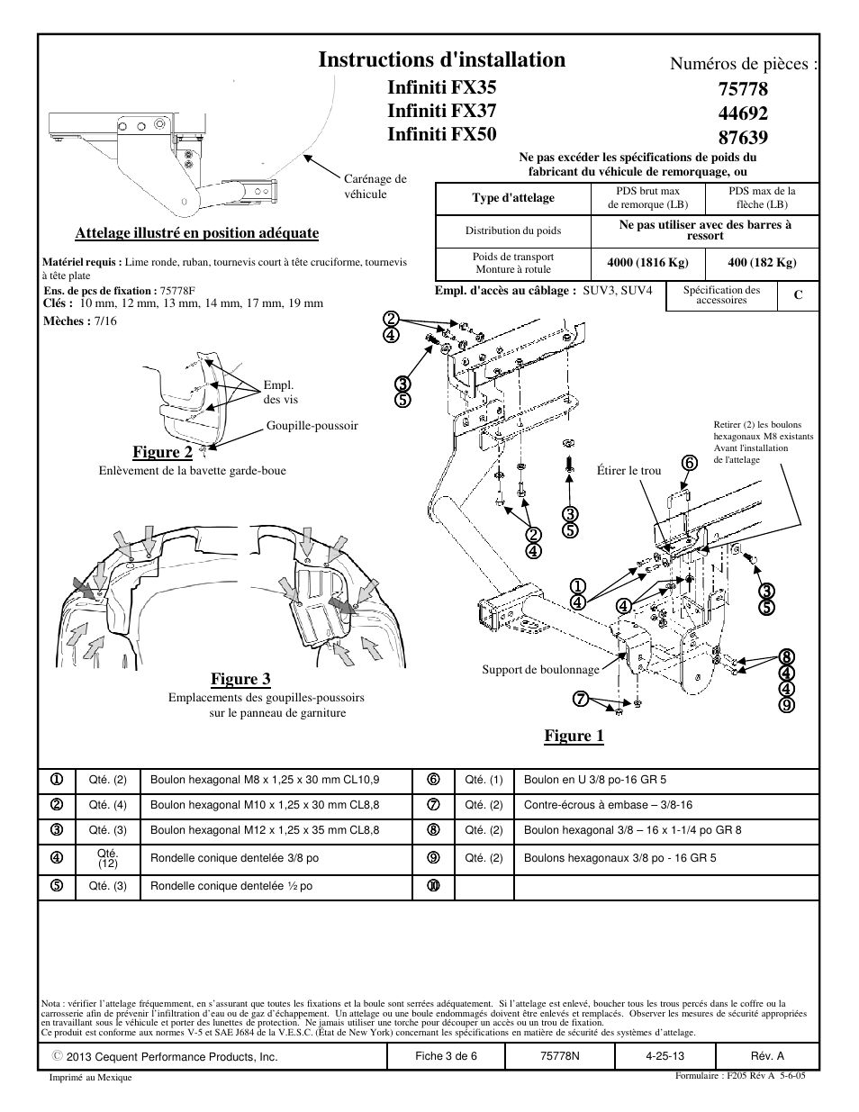 Instructions d'installation | Draw-Tite 75778 MAX-FRAME RECEIVER User Manual | Page 3 / 6