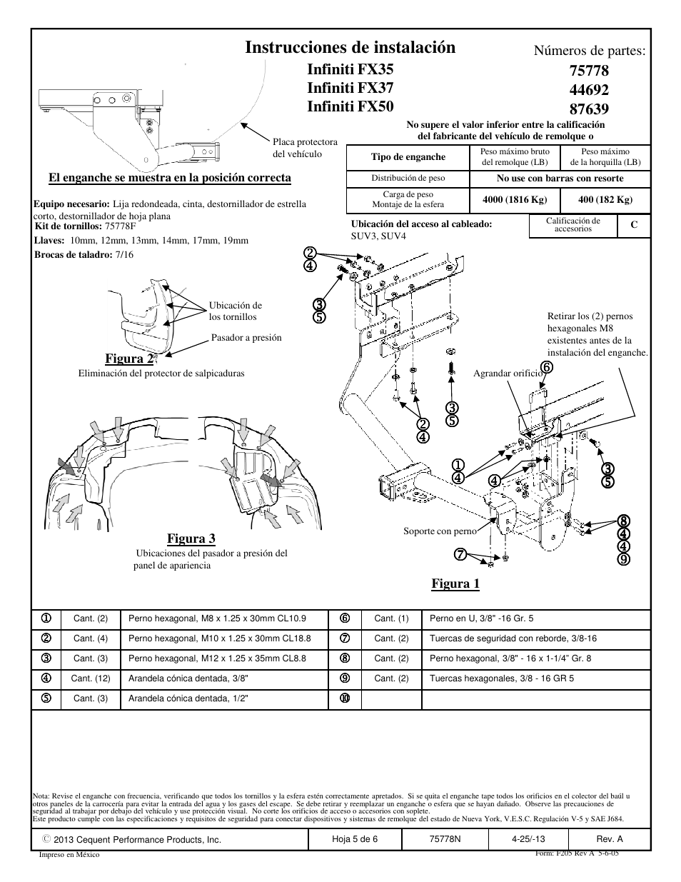 Instrucciones de instalación | Draw-Tite 75778 MAX-FRAME RECEIVER User Manual | Page 5 / 6