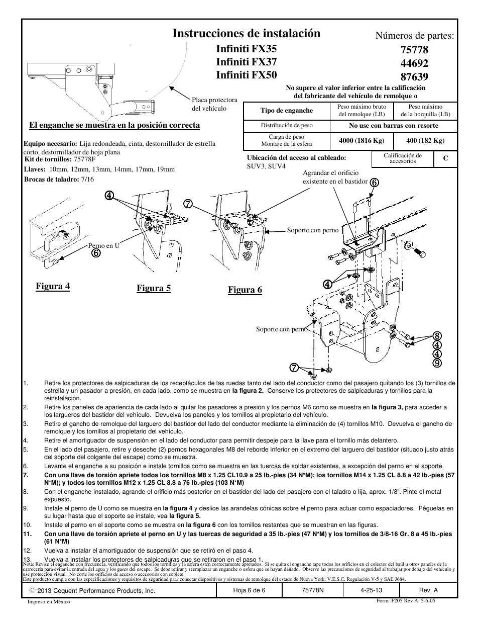 Instrucciones de instalación | Draw-Tite 75778 MAX-FRAME RECEIVER User Manual | Page 6 / 6