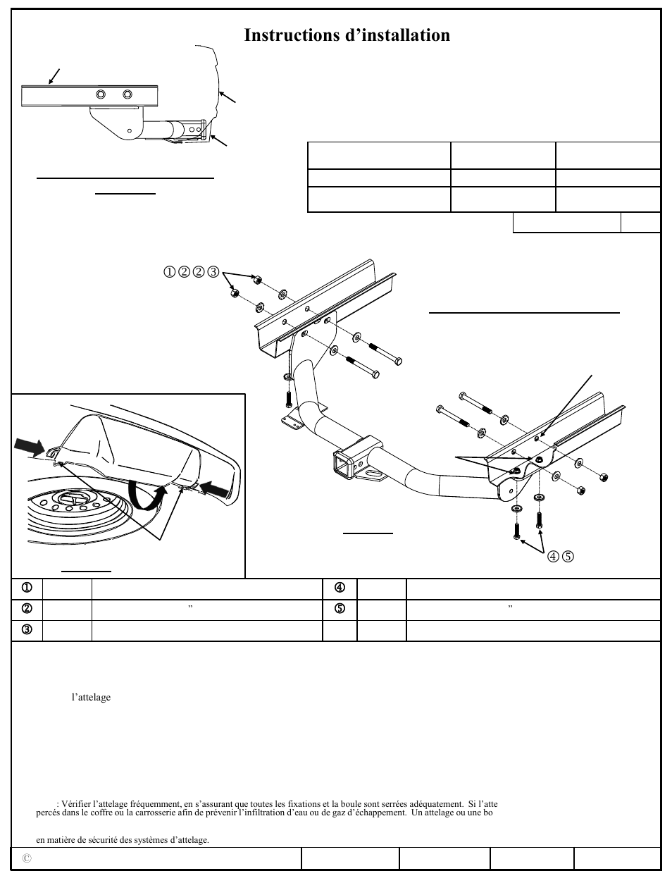 Instructions d’installation, Jkkl mn, Numéros de pièce | Visserie similaire des deux côtés, Figure 1, Figure 2 | Draw-Tite 75776 MAX-FRAME RECEIVER User Manual | Page 2 / 3