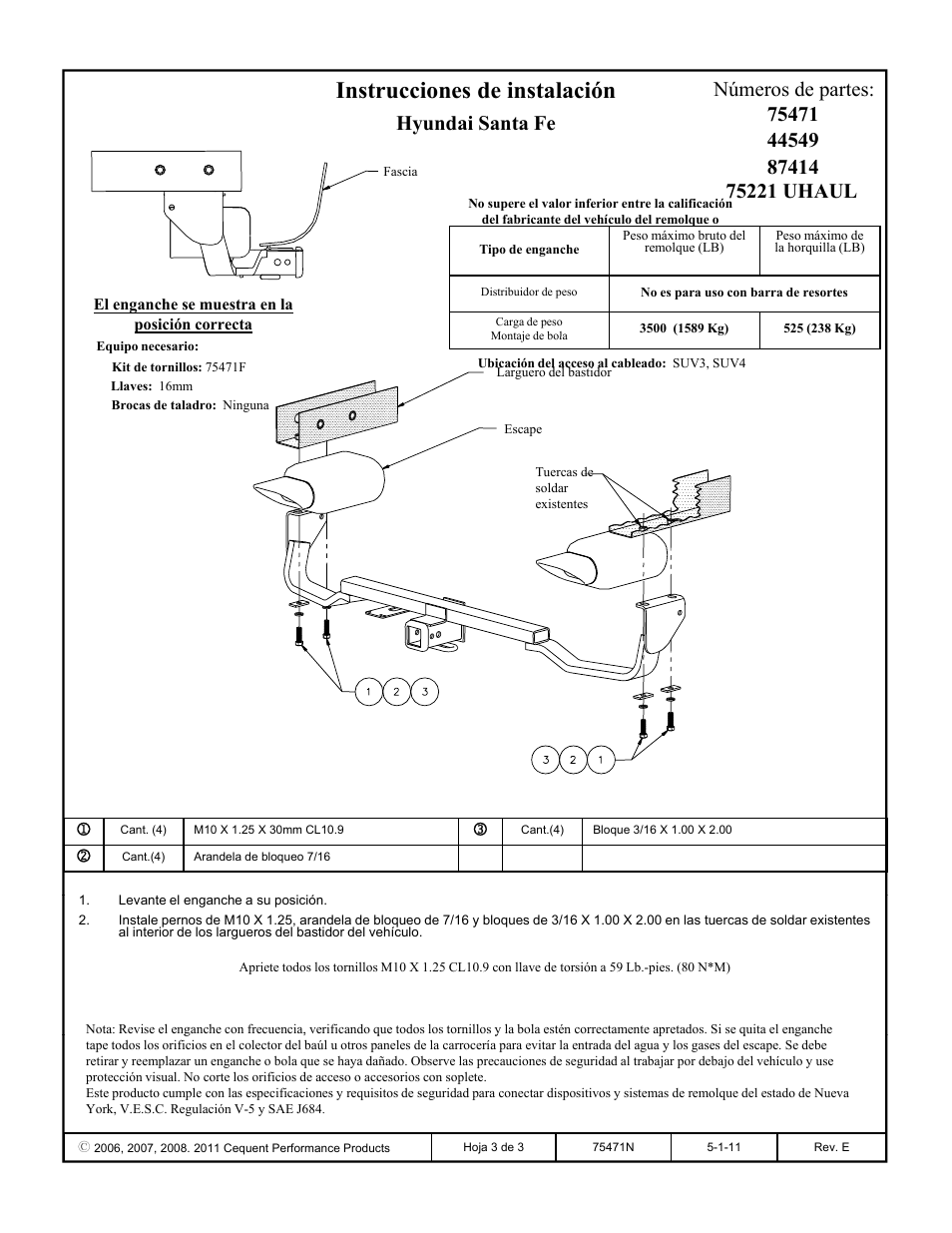 Instrucciones de instalación | Draw-Tite 75471 MAX-FRAME RECEIVER User Manual | Page 3 / 3