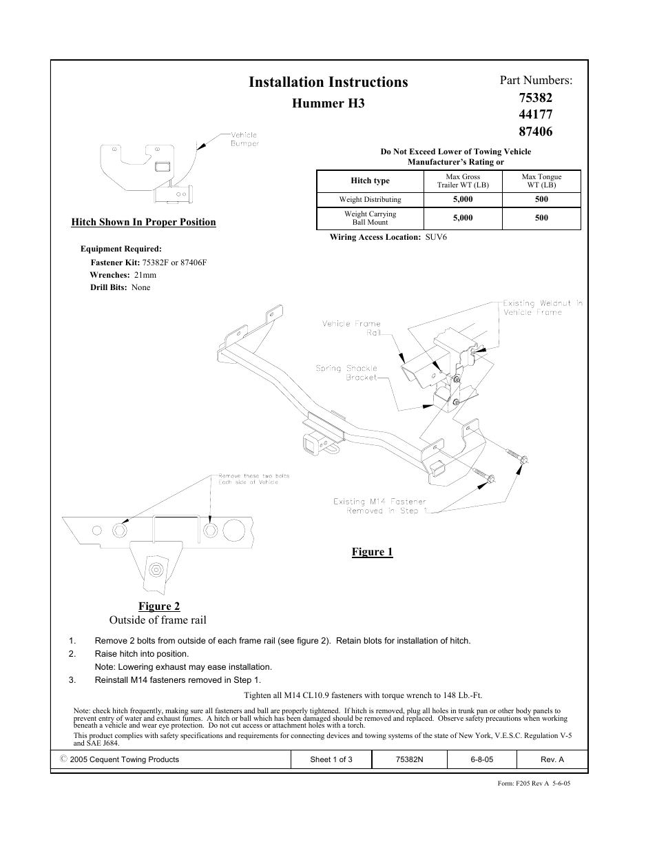 Draw-Tite 75382 MAX-FRAME RECEIVER User Manual | 3 pages