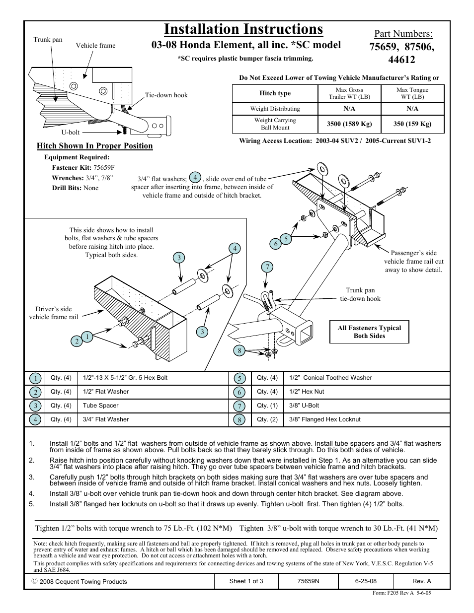 Draw-Tite 75659 MAX-FRAME RECEIVER User Manual | 3 pages