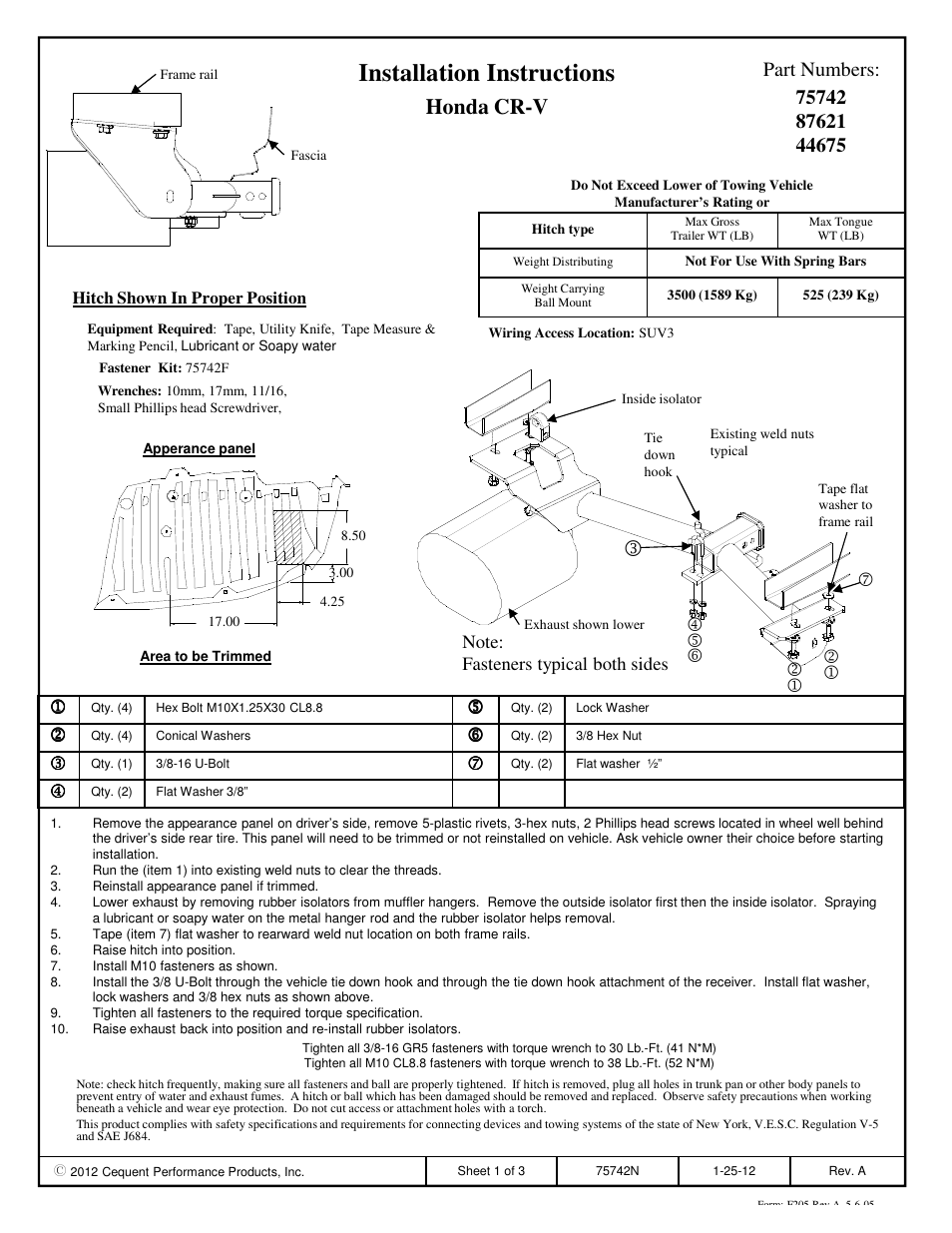 Draw-Tite 75742 MAX-FRAME RECEIVER User Manual | 3 pages