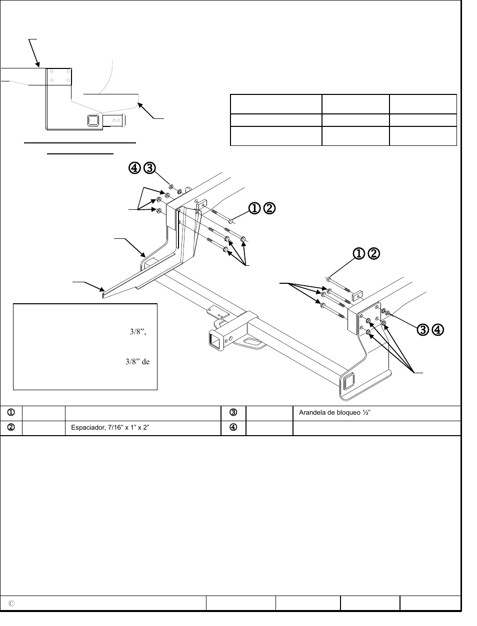 Ml jk lm, Instrucciones de instalación, Números de partes | Draw-Tite 75601 MAX-FRAME RECEIVER User Manual | Page 3 / 3