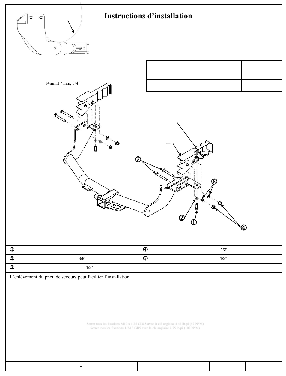 Instructions d’installation, Mitsubishi outlander ( exception sport), Numéros de pièce | Draw-Tite 75888 MAX-FRAME RECEIVER User Manual | Page 2 / 3
