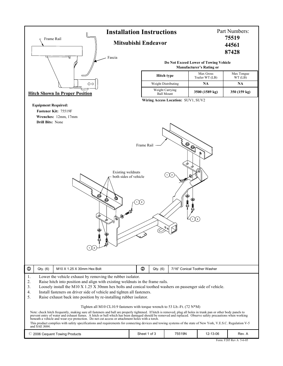 Draw-Tite 75519 MAX-FRAME RECEIVER User Manual | 3 pages