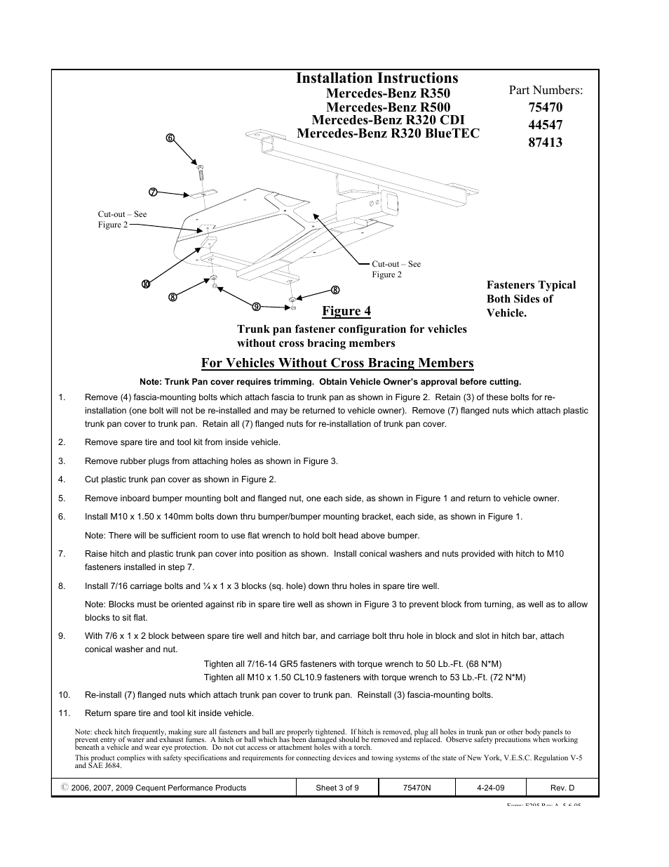 Installation instructions, Figure 4, Part numbers | Draw-Tite 75470 MAX-FRAME RECEIVER User Manual | Page 3 / 9