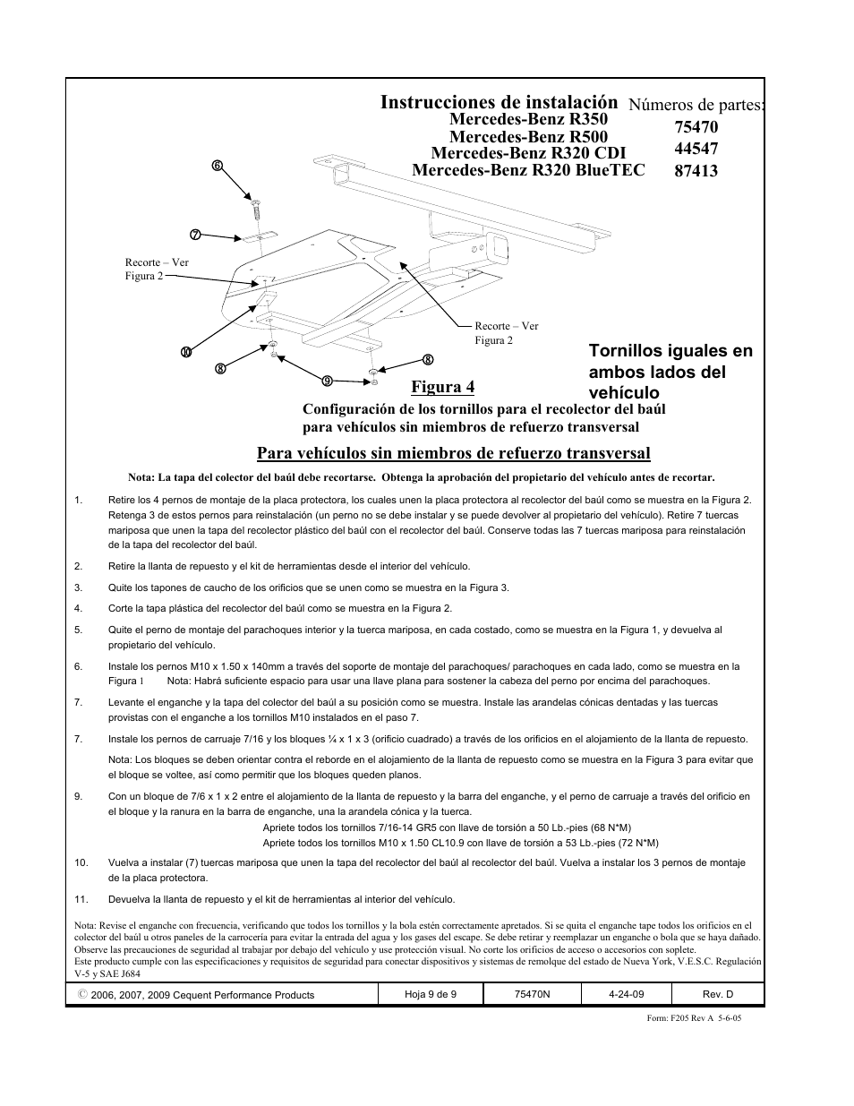 Instrucciones de instalación, Figura 4, Tornillos iguales en ambos lados del vehículo | Draw-Tite 75470 MAX-FRAME RECEIVER User Manual | Page 9 / 9