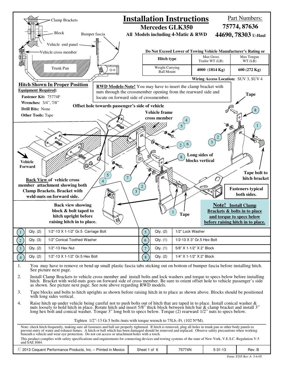 Draw-Tite 75774 MAX-FRAME RECEIVER User Manual | 6 pages