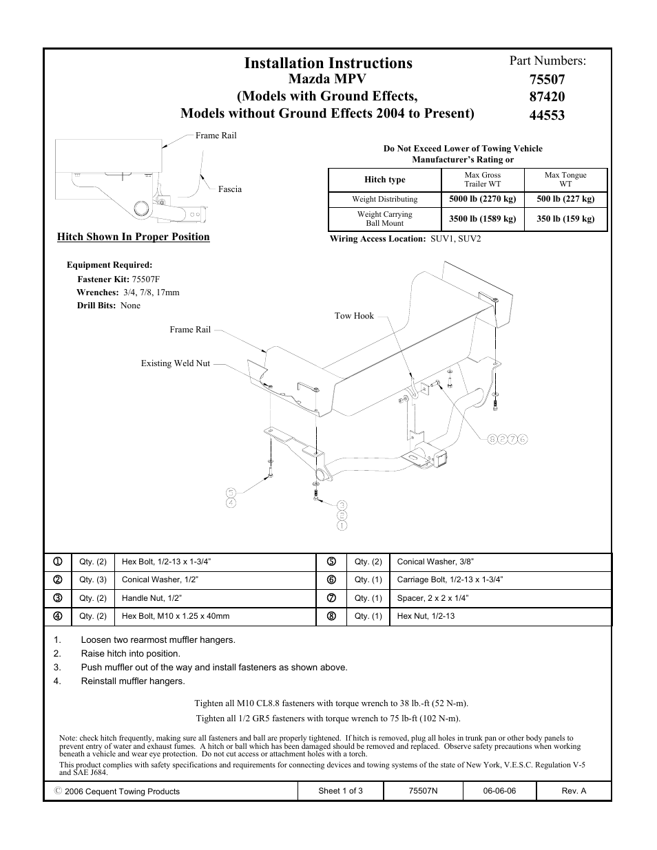 Draw-Tite 75507 MAX-FRAME RECEIVER User Manual | 3 pages