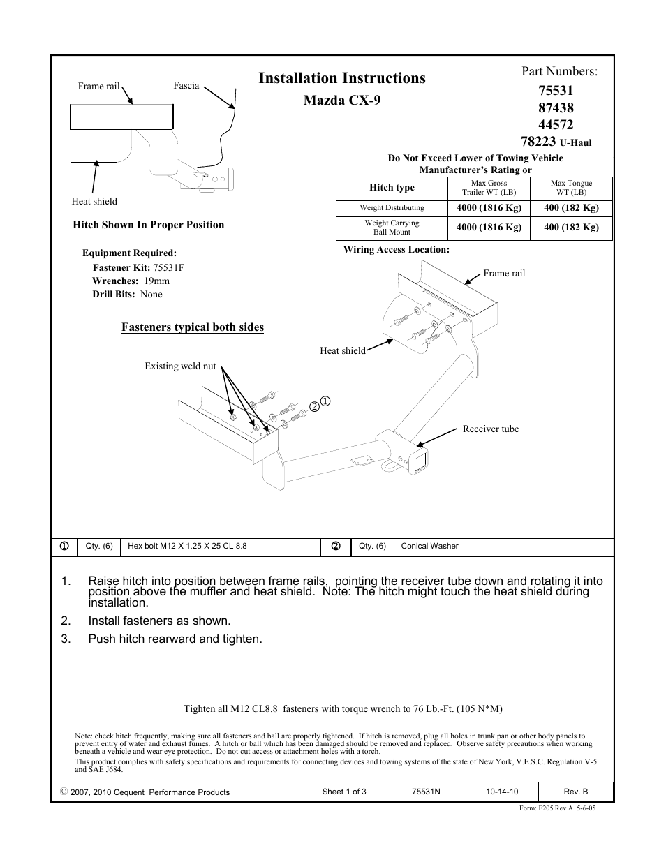 Draw-Tite 75531 MAX-FRAME RECEIVER User Manual | 3 pages
