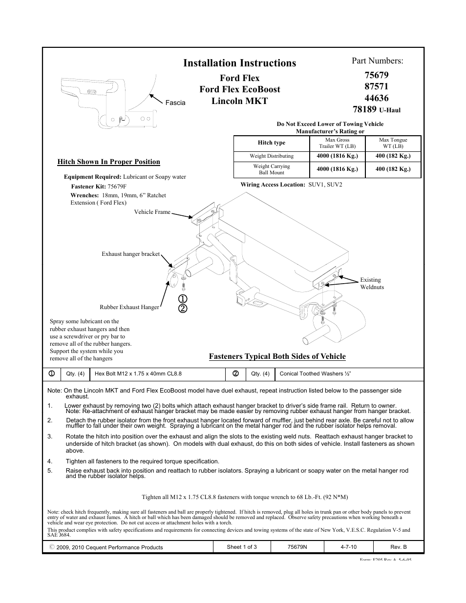 Draw-Tite 75679 MAX-FRAME RECEIVER User Manual | 3 pages