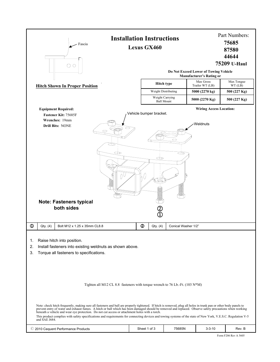 Draw-Tite 75685 MAX-FRAME RECEIVER User Manual | 3 pages