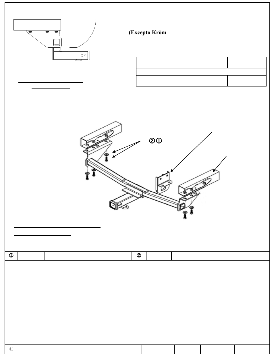 Instrucciones de instalación, Tornillos iguales en ambos lados del vehículo, Nissan rogue | Números de partes, Excepto krōm ) | Draw-Tite 75892 MAX-FRAME RECEIVER User Manual | Page 3 / 3