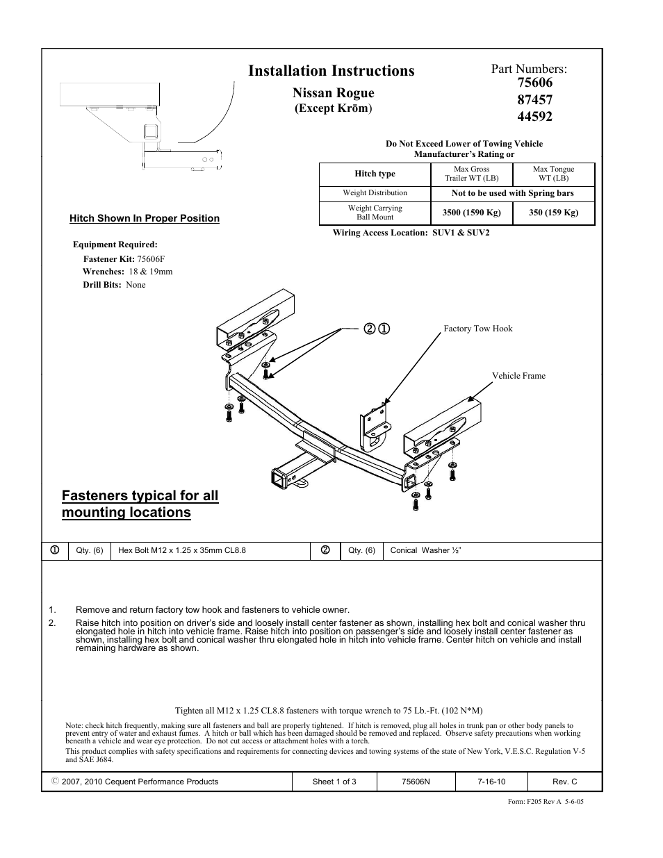 Draw-Tite 75606 MAX-FRAME RECEIVER User Manual | 3 pages