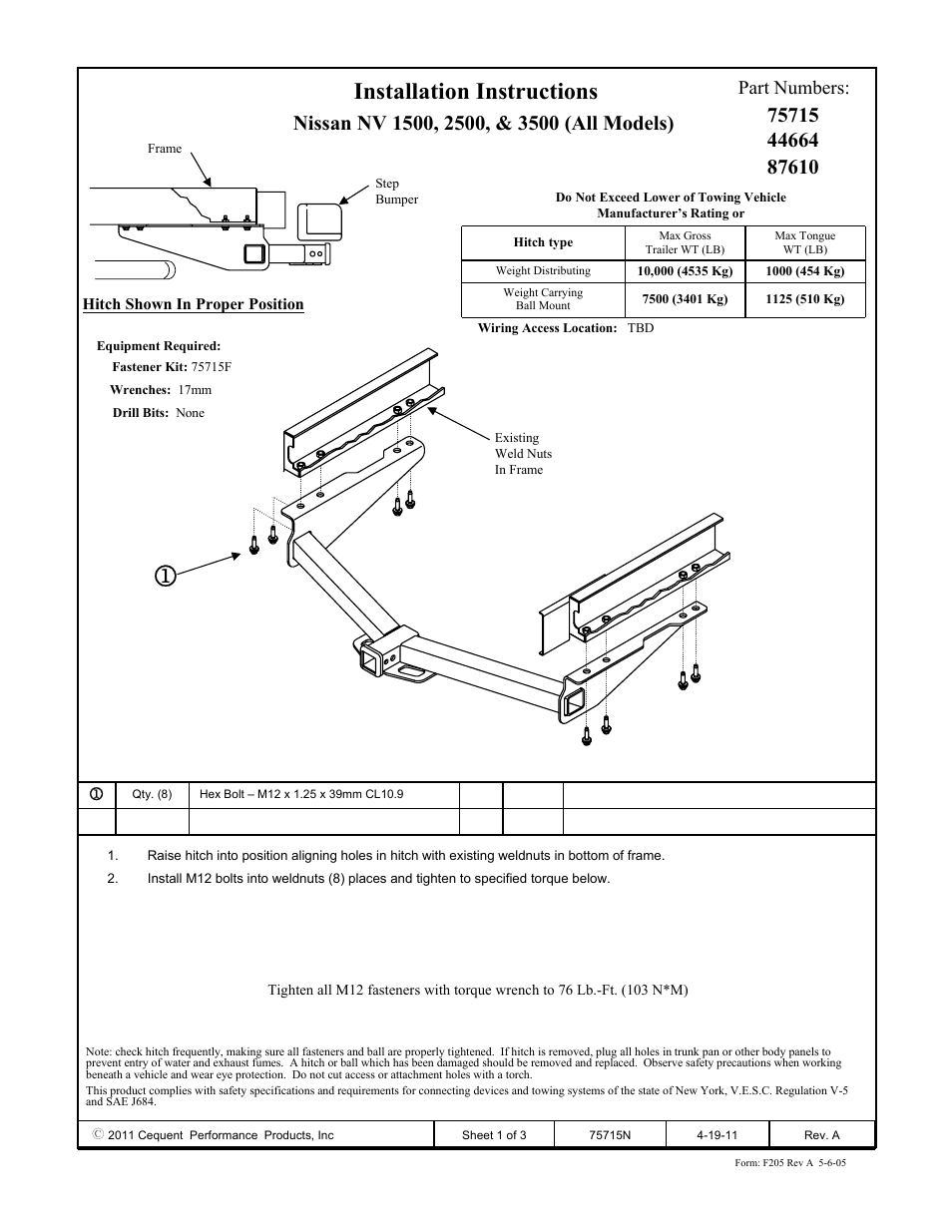 Draw-Tite 75715 MAX-FRAME RECEIVER User Manual | 3 pages